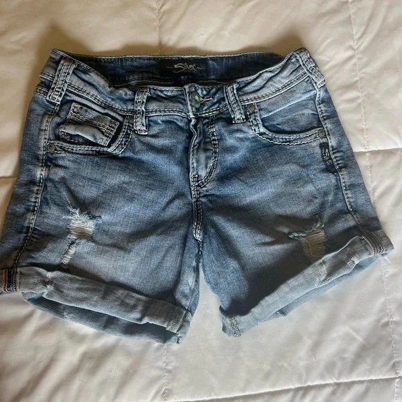 Silver Light Wash Denim Shorts Sam Style size 24 - Picture 2 of 7